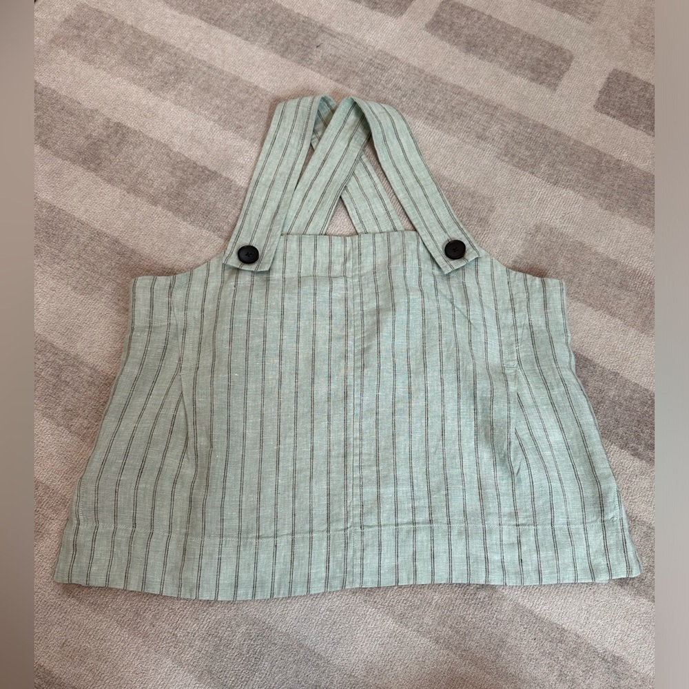 Everlane The Apron Linen Tank Seafoam Pinstripe Size 12